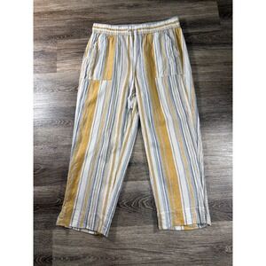 Land 'n Sea Striped Linen Blend Drawstring Pants Yellow Grey White Medium